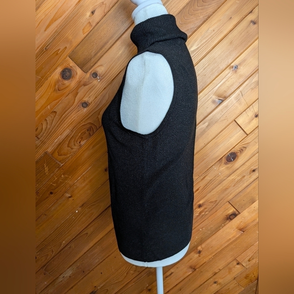 L'AGENCE Black And Metallic Sleeveless Turtleneck Sweater Size Small - Picture 4 of 6
